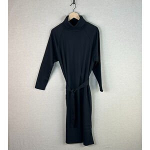 VTG LL Bean Womens Turtleneck Midi Dress Size Petite Large Belted Modest Pockets